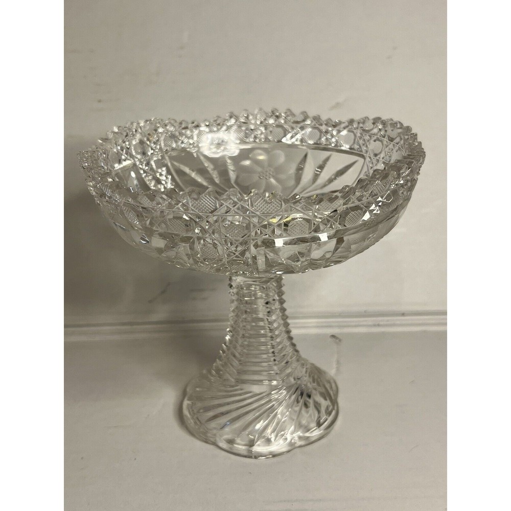 Clear Crystal Glass Candy Bowl. 5. Inches Tall 9 Inches Wide and 2 Inches Deep.